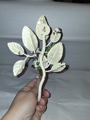 Vintage Toleware Metal Wall Hook W/Cream Roses & Green Leaves Cottagecore 7.5”