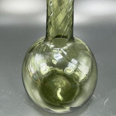 Green Hand Blown Art Glass Vase Bottle With Optic Swirl Hand Made Glassware VTG