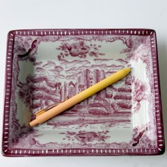 Vintage Old Britain Castles Pink Red Transferware Style Porcelain Trinket Dish