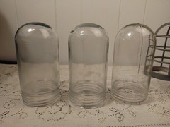 3 Vtg Cast Aluminum Light Bulb Cage & Glass Insert Lamp Industrial MCM