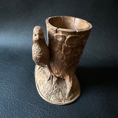 VINTAGE HAND CARVED WOODEN BIRD MATCH TOOTHPICK HOLDER MADE IN SWITZERLAND