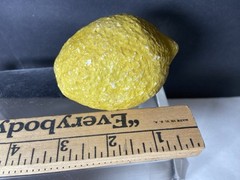 Vtg Stone Lemon Decorative Table Fruit Carved With Wood Stem Bright Yellow
