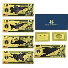 5 Pc/set USAF Fighter Jet Gold Foil Banknote Collection F16 F22 F35 B2 AH64 Gift