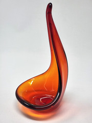 MCM Viking Glass Epic Taper Candle Holder Votive Persimmon Orange Taperglow