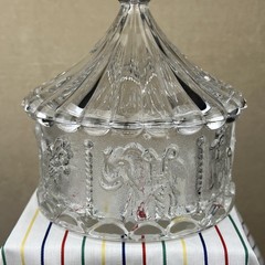 Vtg Goebel W German Lead Crystal Carousel Animals Circus Tent Covered Candy Dish
