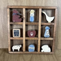 Vtg Wood Shadow Box Curio Goose Bunny Sheep Farmhouse Country Granny Core 11”