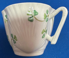 Vintage Belleek Pottery shamrock teacup/saucer set from Ireland – 11th mark