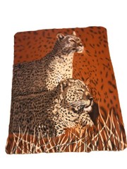 Vintage 😊 Rare fleece thin blanket 58” x 47” Two Leopard Cats￼ Brown Fun
