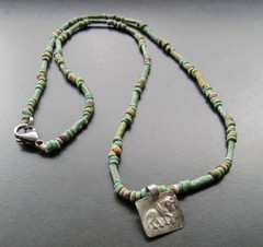 NILE Ancient Egyptian Silver Amulet Mummy Bead Necklace ca100 BC