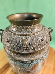 Champleve Brass Japanese Lamp Base W/Enamal Inlay Converted Urn Unknown Period