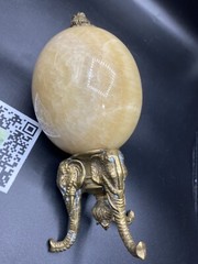 Set Of 2 Alabaster Egg on Three Legged Brass Stand with Elephants HEAVY!!
