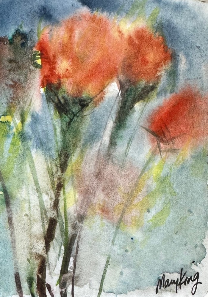 Watercolor ACEO 2.5″ x 3.5″ Original Painting by Mary King – Flowers in the Rain