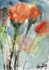 Watercolor ACEO 2.5″ x 3.5″ Original Painting by Mary King – Flowers in the Rain