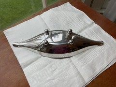 Wallace 9022 Vintage Orange Enamel Over Silverplate Candy Nut Dish Genie Design