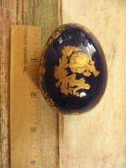 Limoges Porcelain Castel Egg Trinket Dish Colbalt Blue Gold France