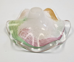 STUNNING Italian Murano Swirled Art Glass Pale Colors 9″ Bowl, Pink Orange Green