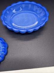 Vintage Peace Doves Akro Agate Slag Blue Swirl Trinket Glass Dish