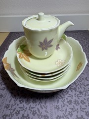 Japanese Porcelain 7 Piece Maple Leaf Set Nishiyama Region Unused Original