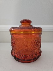 Orange Grapevine Pattern Lidded Candy Dish Vintage -Excellent Condition 10″ x 5″