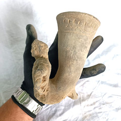 300 BC Ancient Roman Clay Terracotta Drinking Rhyton Very Rare Pottery Artifact