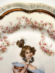 Bavaria ZS & Co. Plate Art Nouveau Pink Floral Lady Portrait Victorian Antique
