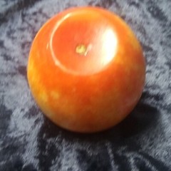 Antique Italian? Alabaster Stone Fruit Marble Red Yellow Apple Great Wood Stem