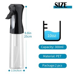 THINTON Mist Spray Bottle for Hair (10oz/300ml) – 2 Pcs 300ml, Black, White