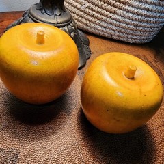 Vintage 2 WOODEN Golden APPLEs Hand carved hand painted Unbranded Beautiful