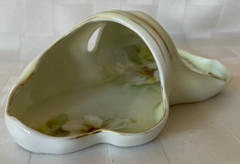 Antique EDWARDIAN R.S. Germany Handled Pastel Green Bon Bon Dish WHITE CLEMATIS
