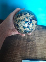 VTG Hand Painted Cloisonne Egg Blue Gold White Floral Geometric Design