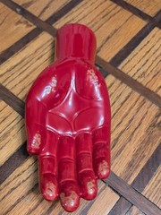 Ceramic Sculpture Red Hand And Wrist Trinket Dish” Caught Red-handed”