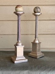 Grand Tour Neoclassical Carved Water Giltwood Columns With Marble Spheres – A Pa
