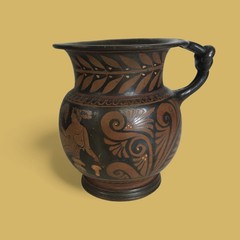 Ancient Greek Apulian Red-Figure Ceramic Olpe Wine Jug, 4th Century B.C.