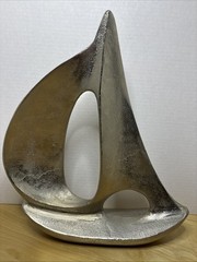 SAIL BOAT SCULPTURE, CAST ALUMINUM, 14” Tall X 12” Wide