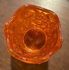VTG Amberina Orange Daisy Tulip Glass Votive Toothpick Holder 2 1/2 Floral Glows
