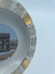 Limoges France Trinket Ashtray White with Gold Floral Design- Arc De Triomphe