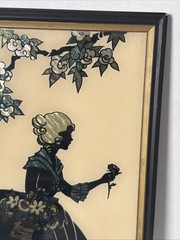 Pair 1940 Reliance Flat Glass Silhouette Old Fashioned Garden Blossom Time