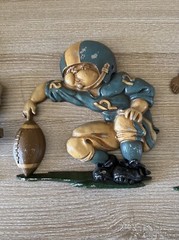 Vintage Homco Sexton 1970s Cast Aluminum Football Set of 3 Wall Hanging Plaques