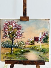 Vintage Limoges Enamel Miniature Painting Christiane Pouret France With Easel#23