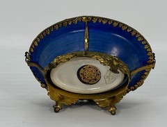 VTG La Chateau Porcelain Trinket Dish Metal Bronze Mount Victorian Scene