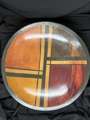 Vintage Colombian Wooden Bowl Hand-Painted Geometric Design 11.5″ Diameter