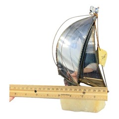 Mid Century De Mott Brass Metal Sailboat Brutalist Sculpture on Onyx Base W Tag