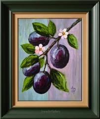 Original Plum Oil Painting 8×10″ Canvas Board Fruit Wall Art Kitchen Decor