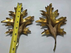 Vintage Set 2 Oak Leaves Home Interiors Gold Copper Metal Wall Art Decor HOMCO