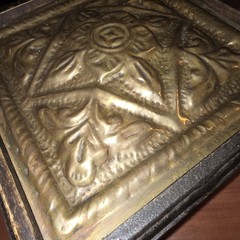 Unbranded Vintage Wooden Trinket Box With Hammered Metal Lid Hinged Wood