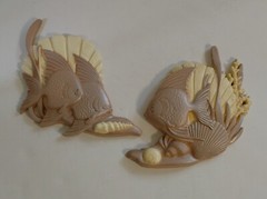 Vintage Pair Fish & Shells Burwood Wall Art Decor Hanging Bathroom 2882 Made USA