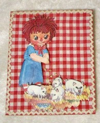 Raggedy Ann & Andy 3D paper art on wood wall decor 1975