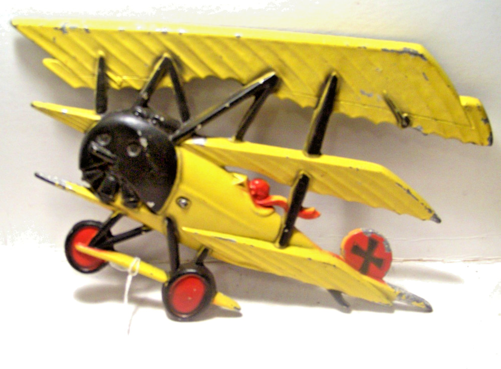 Vintage Homco USA 1975 Cast Iron Bi Plane Wall Hanging Decor Yellow 11×7