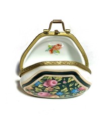 France French Limoges Floral Purse Satchel Bag Trinket Box Peint Main Limoge