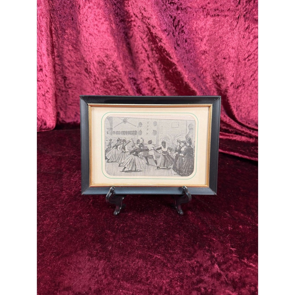 Antique Wall Art – Framed Print – Edwardian Women Fencing – 7.5 x 5.5″